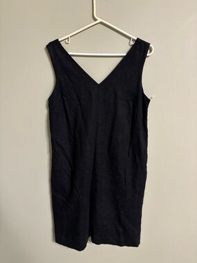 Ophelia Roe Black Linen Blend Sleeveless Shift Dress Size Medium V Neck Capsule